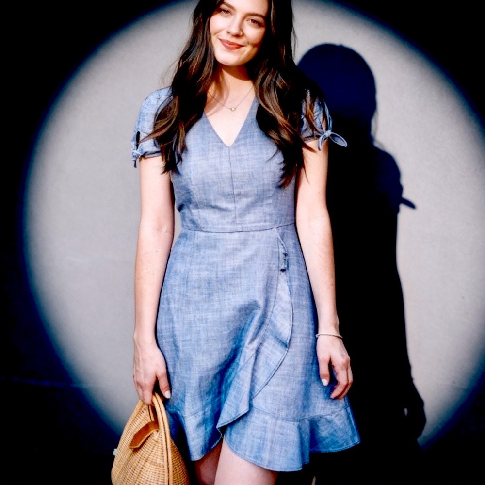 J. Crew Factory Faux Wrap Chambray Dress - Picture 2 of 11